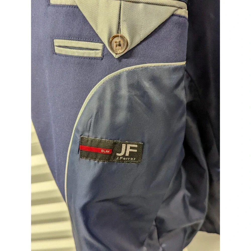 Quiet Luxury J. Ferrar Navy Stretch Slim Fit Suit 44R Business Wedding